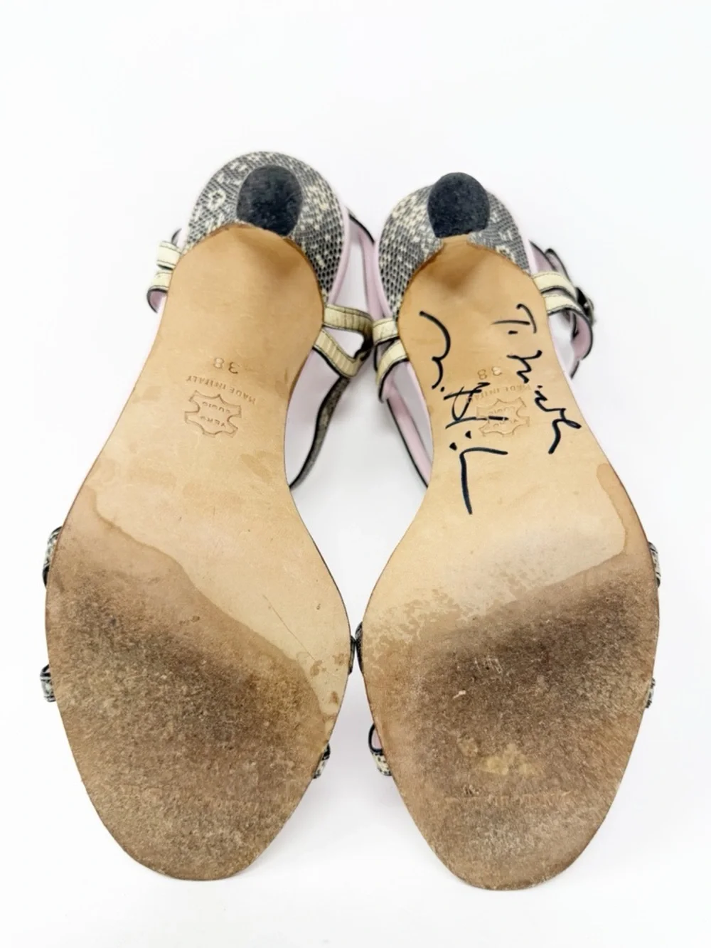 Manolo Blahnik Snakeskin Strappy Sandals Slingback Heels Womens Size EU 38